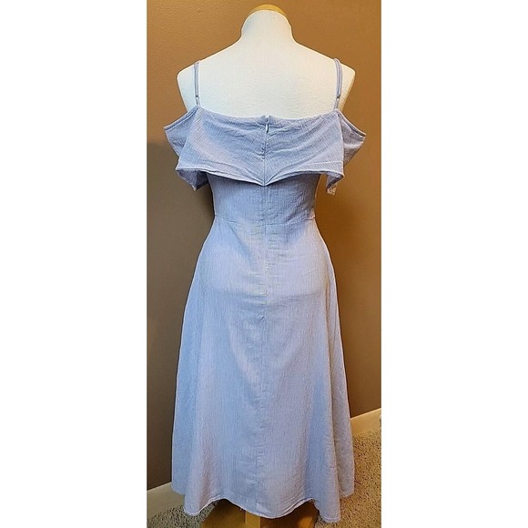 Lulus | Size L | Off the Shoulder Blue & White Striped Flowy Woven Dress Lined - Picture 6 of 15